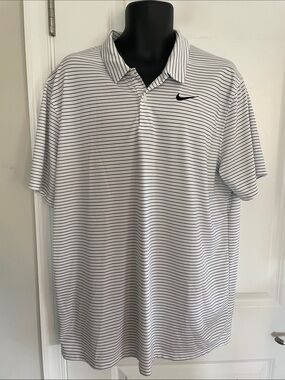 NWOT Nike DryFit White Polo with Thin Black Stripes Sz XL